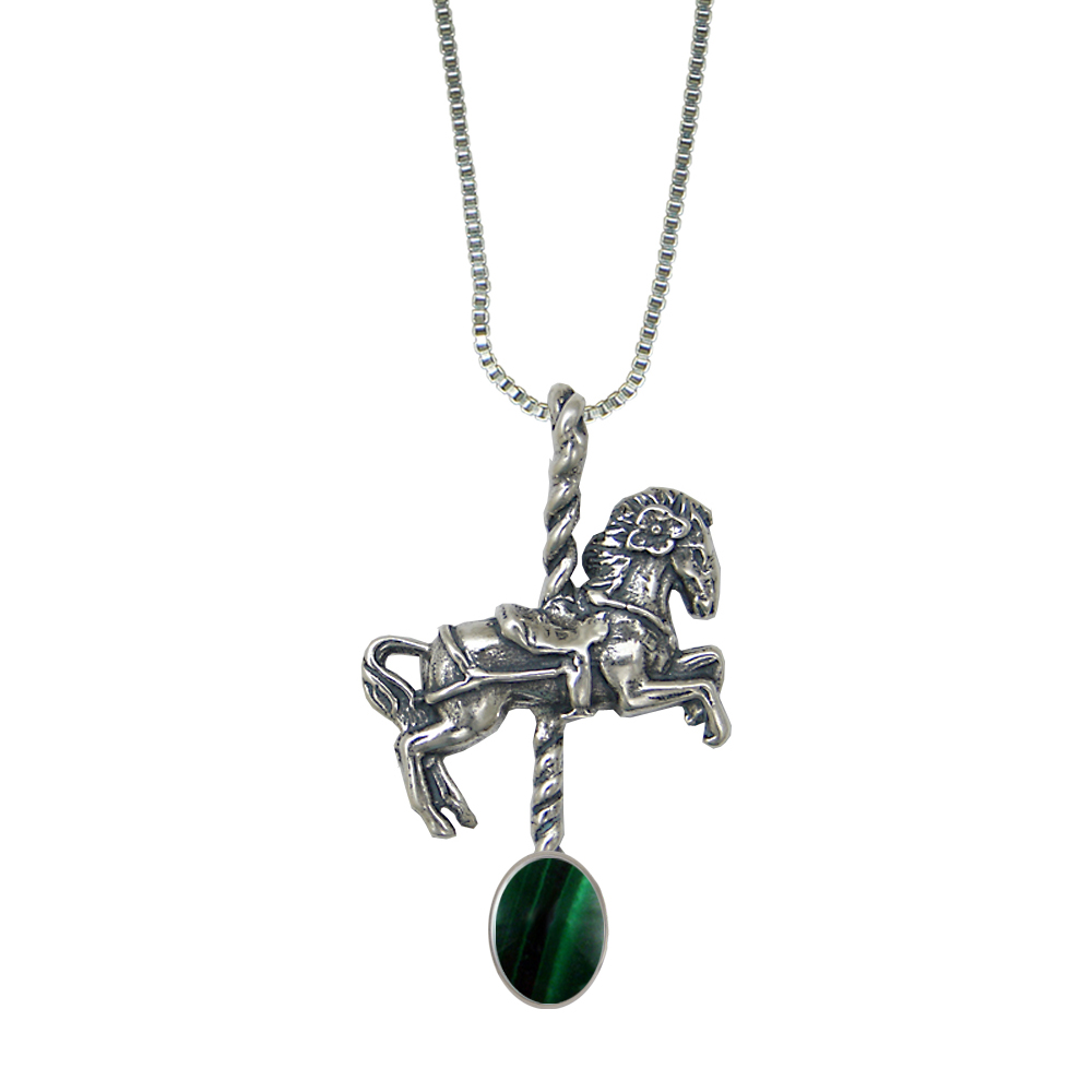 Sterling Silver Carousel Horse Pendant With Malachite